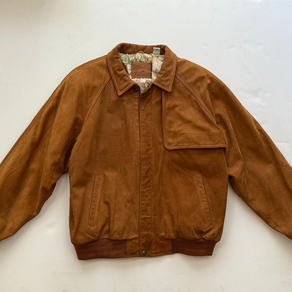 90s Marlboro Adventure Team Suede Bomber Jacket Mens Size 40